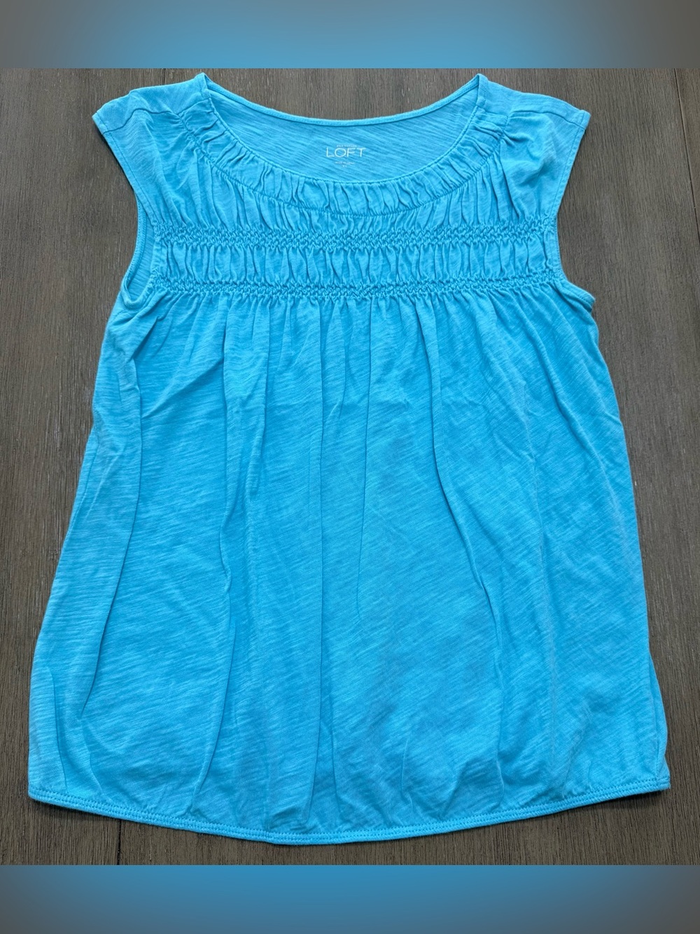 LOFT Bright Aqua Smocked Yoke Tank